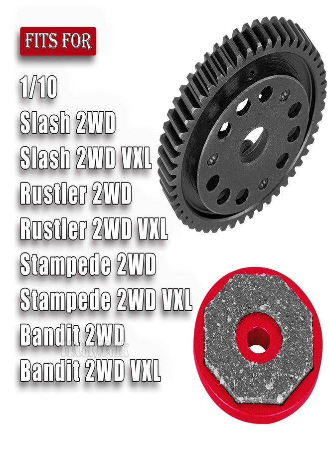تروس BRCatWPark RC 50T Spur Gears 0.8Mod، قطع غيار مُحسّنة لسيارات 1/10 Slash 2WD (VXL)/Rustler 2WD (VXL)/Stampede 2WD (VXL)/Bandit 2WD (VXL)، قابض انزلاقي معدني فولاذي شديد التحمل، أحمر - Image 2